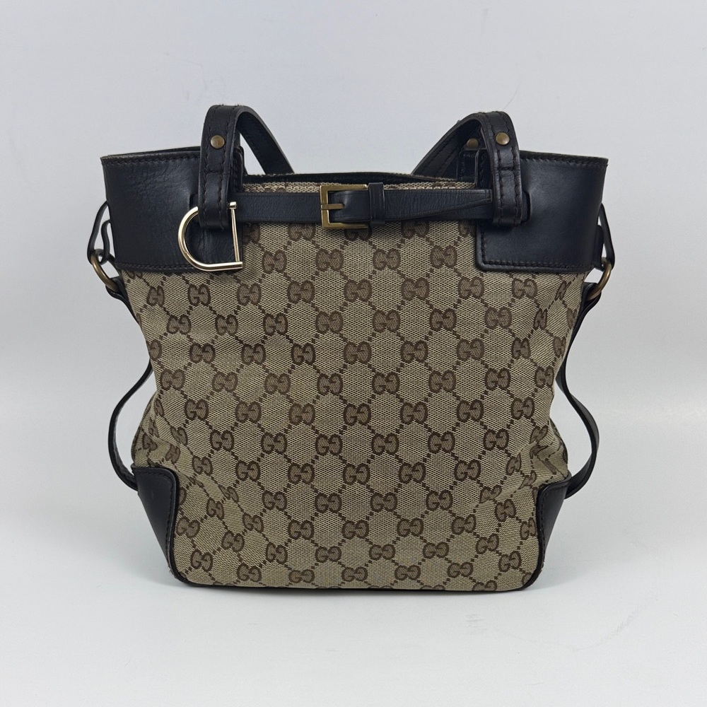Vintage Gucci Canvas Belt Beige‎ and Dark Brown Shoulder Bag